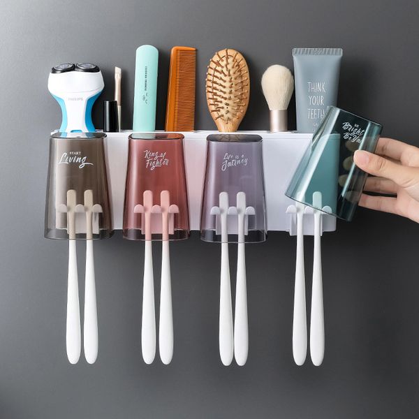 

1set magnetic adsorption inverted toothbrush holder automatic toothpaste squeezer dispenser storage rack bathroom accessories