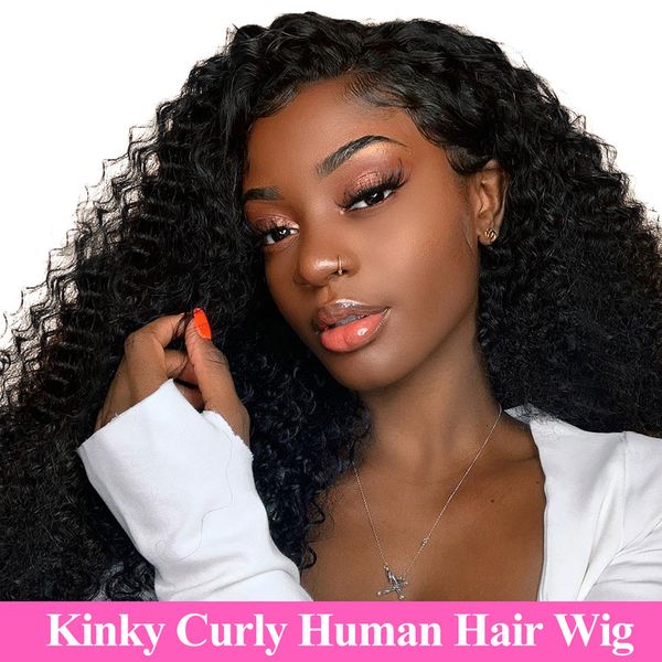 

малазийский kinky завитые полный шнурок человеческих волос парики для чернокожих женщин 150% плотность afro kinky завитые парик человеческих, Black;brown