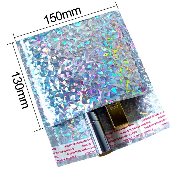

50 pcs per lot self-seal mailing envelope bags padded bubble mailers silver waterproof laser silver foil plastic gift bag