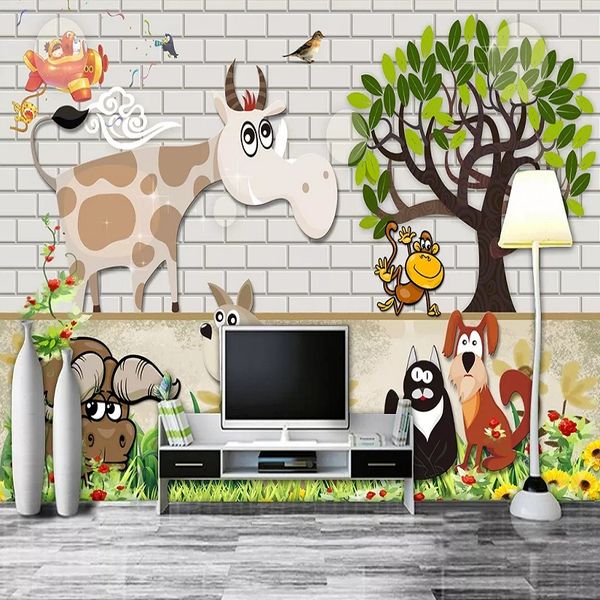 

новый заказ большой настенная 3d обои милый мультфильма животные корова ребенок детская спальня настенной tv задняя стена декор глубоко 5d т