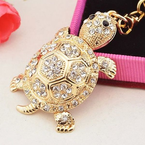

fashion colorful rhinestone turtle keychain cute gold color animal pendant bag car key chains keyring with buckle accessories, Silver
