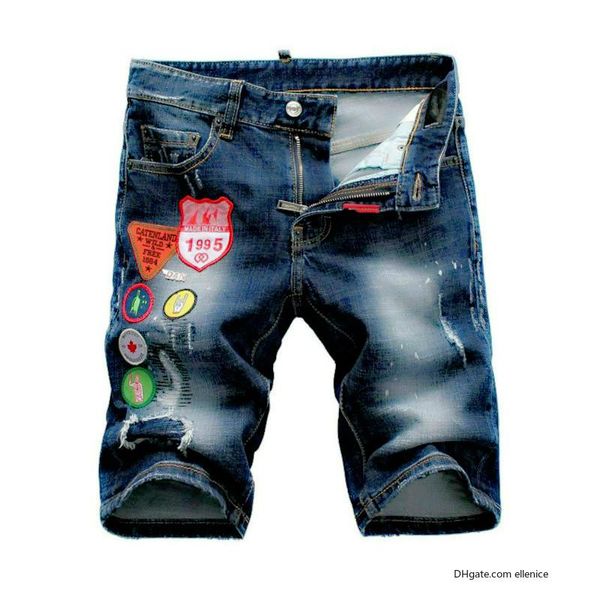 

мужские дизайнерские короткие джинсы высшего качества тощие джинсовые шорты dsn27 мода рваные джинсы ночной клуб синий хлопок летние бестсел, Blue