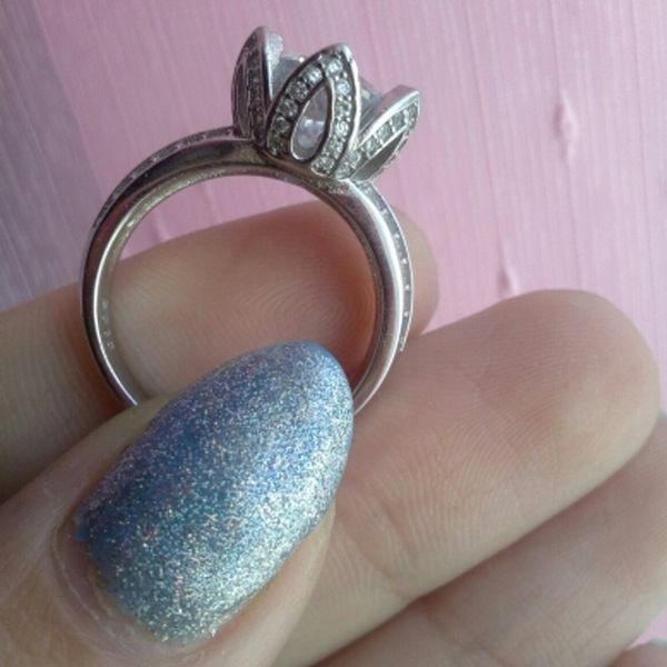 

real solid 925 sterling silver lotus flower rings for women engagement wedding 2ct diamond ring finger jewelry, Golden;silver