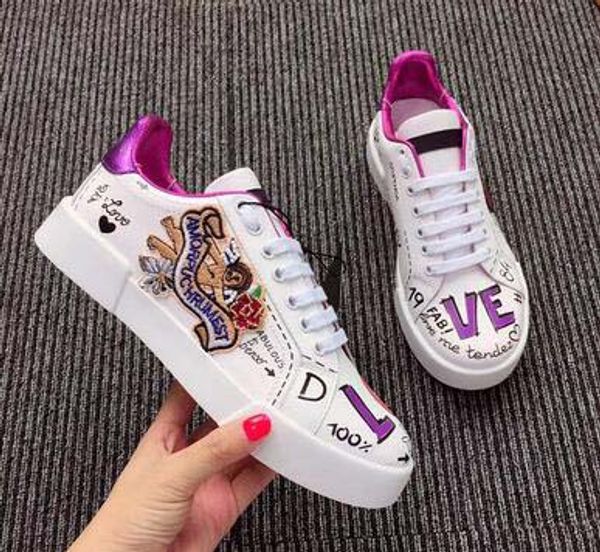 

new men designer sneakers casual shoes portofino sneakers in printed leather.oversized sneakers white ace woman shoes 11522, Black
