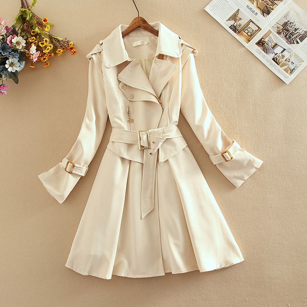 

2020 spring autumn new windbreaker women clothes korean splice mid-length slim solid trench coat for women fashion overcoat g250, Tan;black