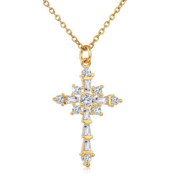 

luxury gold cross necklace gothic jewelry zircon cross pendant necklace stainless steel gold chain chokers gifts, Silver