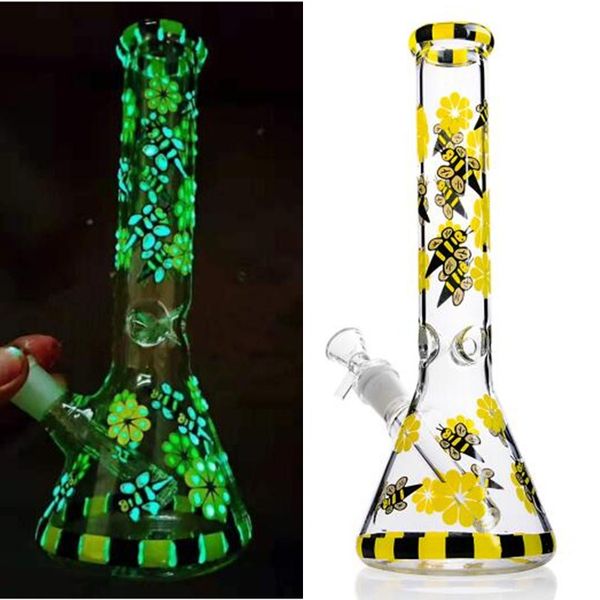 

Yellow Bee Glass Beaker Base Бонг Bubbler водопроводы Толстые стекла воды Bongs Dabber С 14 мм Чаша для курения Кальяны кальян 10.6 Inchs