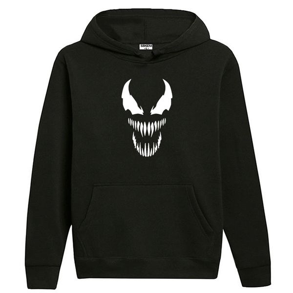 

venom толстые marvel толстовка хип-хоп кофты мужчины аниме прохладный черный осень зима топы плюс бархат теплый капюшон, Black