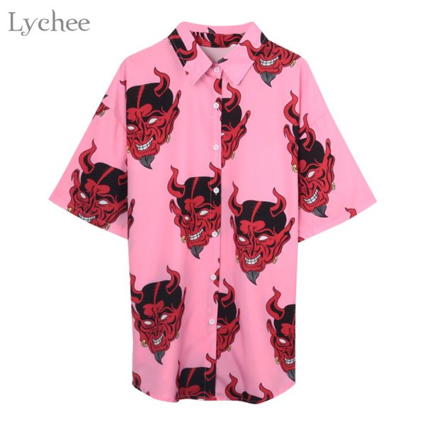 

demon print summer women blouse punk gothic casual loose short sleeve shirt female ing, White