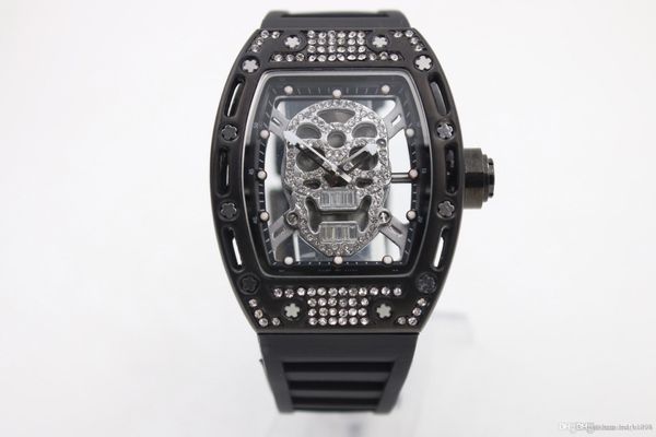 

2017 new arrive boyuheng 052 skull dial glass diamond back men's gents fashion quartz movement black rubber steel case, Slivery;brown