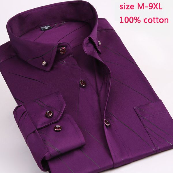 

100%cotton print new arrival mens dress fashion male autumn super large formal long-sleeve shirt plus size -8xl9xl, White;black