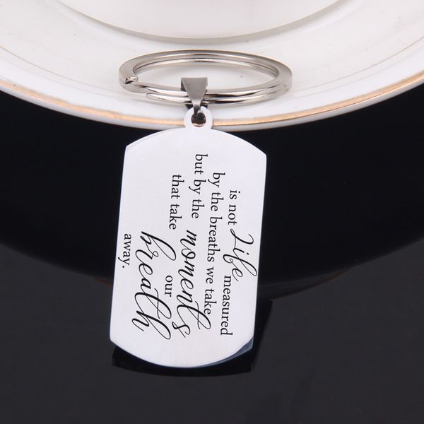 

flyangel fashion keychain wedding jewelry key holder isn't life measured by the breaths for lover couples memorial gifts key tag, Silver