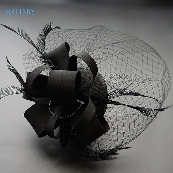 

britnry black wedding hat elegant birdcage veil feathers bride hat for wedding party