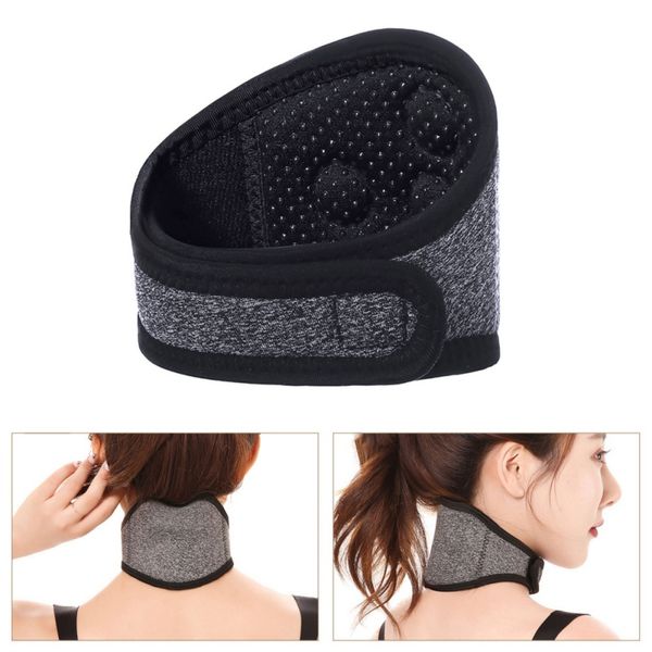 

tourmaline neck support self-heating magnetic pain relief therapy wrap protect neck massager belt heated pads for pain, Black;gray