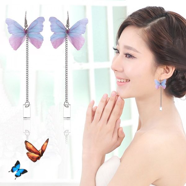 

fashion butterfly long eardrop for women costume jewelry accessories korean style metal earrings women accessories, Silver
