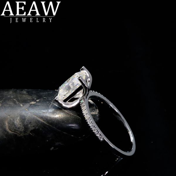 AEAW 1.0 Radiant Cut Moissanite Nişan Yüzüğü 14 K Beyaz Altın Mozanit Gelin Yüzük / Promise Halka / Yıldönümü Yüzük