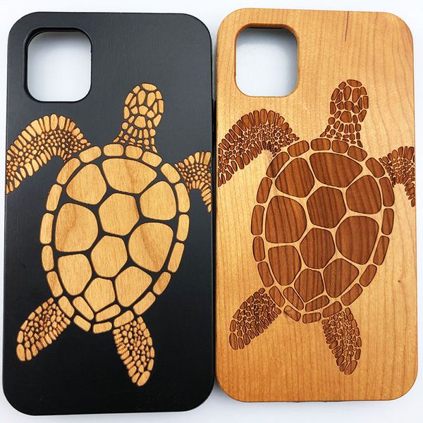 

wooden phone cover black cherry engraving cellphone cases for iphone 11 pro max xs xr se 7 8 plus anti-knock selling
