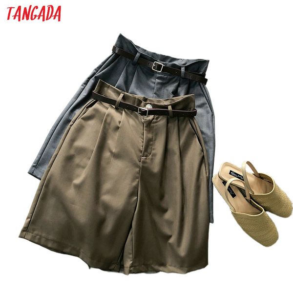 

tangada women elegant solid shorts with belt pockets female retro basic office lady shorts pantalones asf56, White;black