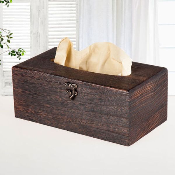 

1pc retro wooden tissue box rectangular paper cover case napkin vintage storage holder