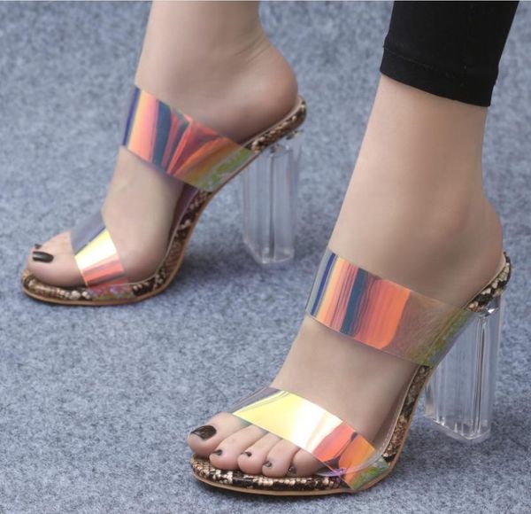 

2019 coarse with high with sandals transparent women's shoes, Black