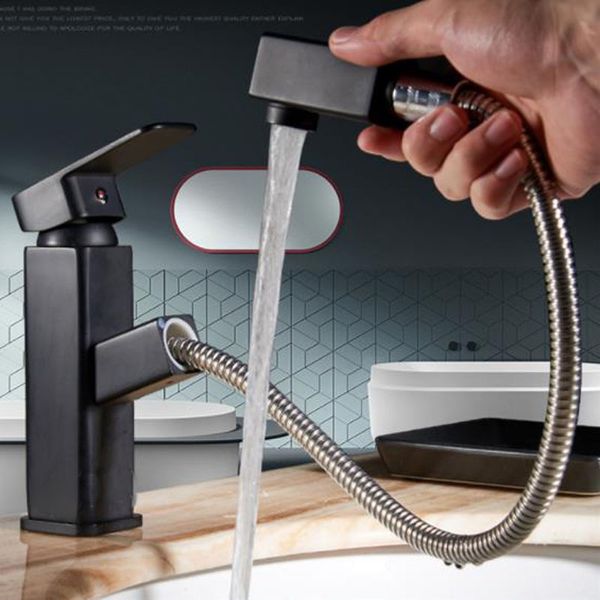 

matte black pull-out basin faucet cold mixer bathroom vanity tapware