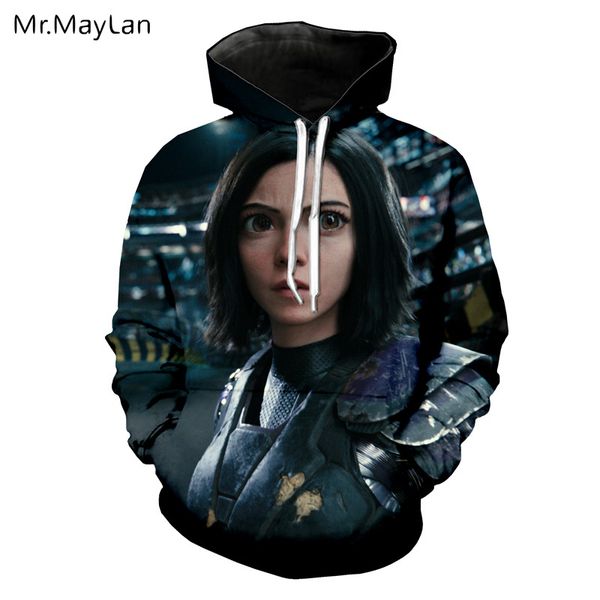 

movie alita:battle angel 3d print jackets men/women hip hop pullovers sweatshirts new band spring tracksuits clothes oversized, Black