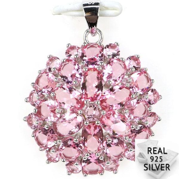 

30x24mm real 925 solid sterling silver 4.2g created pink morganites smokey z gift for ladies flower shape pendant