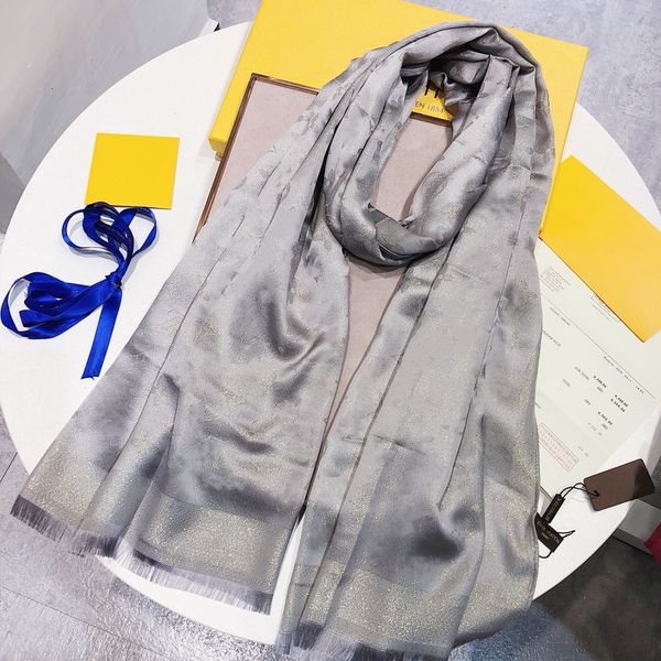 

2020 new fashion women scarves small size 180*70cm latest versatile silk scarves textile scarf tencel cotton material with gold, Blue;gray