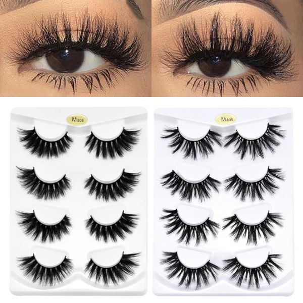 

4 pairs 3d faux mink hair false eyelashes wispy fluffy multilayer lashes maquiagem extension mink eyelashes for beauty tools