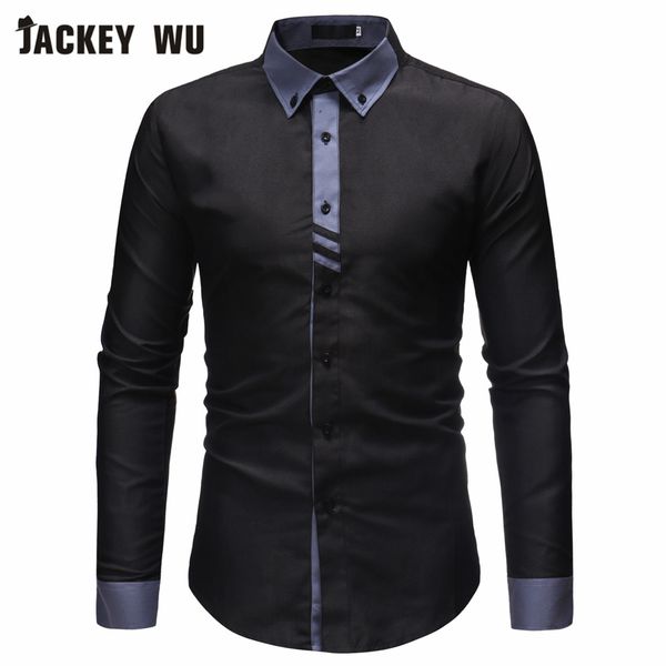 

jackeywu casual shirts men 2019 korean fashion long sleeve shirt solid color slim fit cotton dress shirt social business camisa, White;black