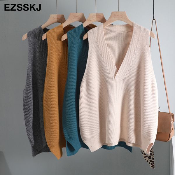 

2019 casual sweater vest autumn winter thick coarse wool sweater pullover sleeveless big female knit oversize tank, White;black