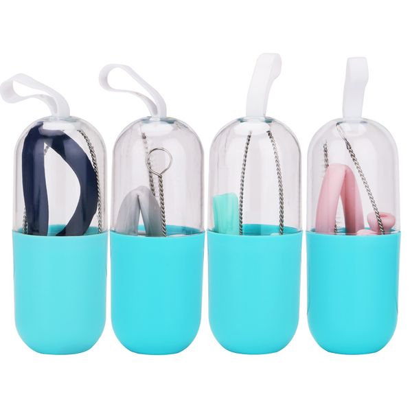 

collapsible grade silicone straw reusable folding drinking straw carrying case cleaning brush for travel home office drinks