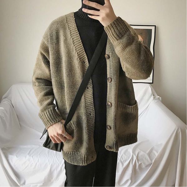 

winter cardigan men fashion tie dye print casual sweter jacket man streetwear wild loose long sleeve sweater male clothes, White;black