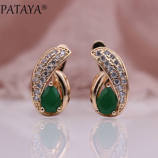 

pataya new cute water drop colors green natural zircon dangle earrings women wedding party jewelry 585 rose gold luxury earring, Silver
