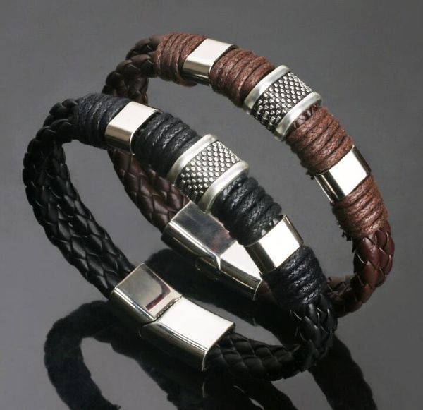 

vintage leather men's cowhide magnet bracelet fashion leather personality domineering braided leather bracelet wy602, Black