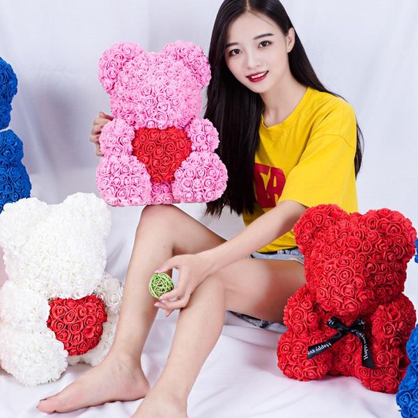 

2020 wholesale 40cm red bear rose teddy bear rose flower artificial decoration christmas gifts for women valentines gift
