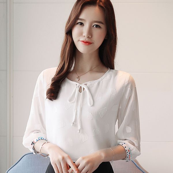 

women white chiffon blouse shirt fashion womens and blouses bow half sleeve office women shirt camisa mujer