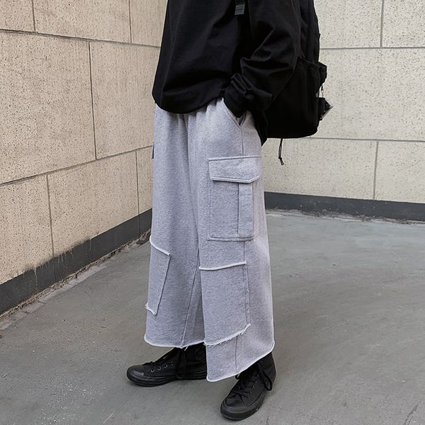 

хлопок повседневный бегуны брюки мужская мода solid color drawstring sweatpants мужчины streetwear сыпучие hip hop прямые брюки мужские, Black