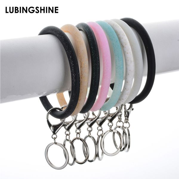 

sport silicone keychains bracelet glitter fitness keyring wristlet fashion car keychain pendant wrist strap jewelry accessories, Silver