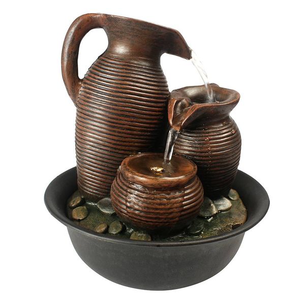 

garden decorations 9 inch 3-tier jar deskwater fountain decorative waterfall with led light patio