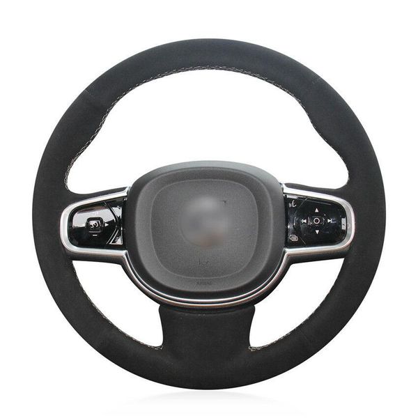 

for volvo xc90 2015 car black artificial leather hand-sewn steering wheel cover