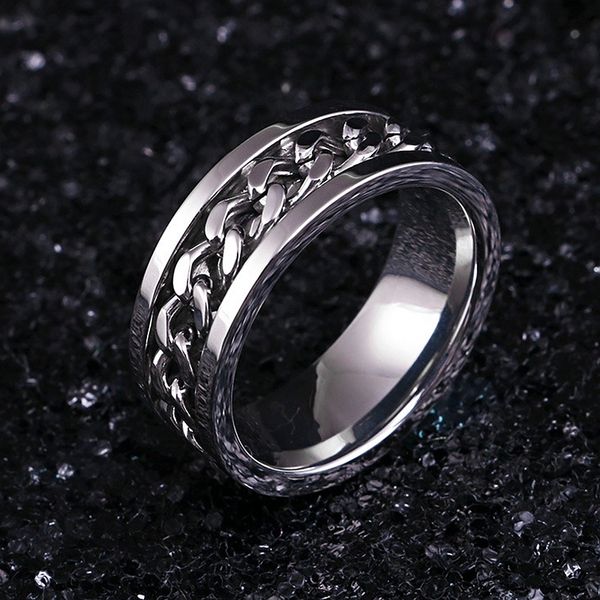 

stainless steel silver rotating chain ring punk style personality men's ring men's jewelry, Golden;silver
