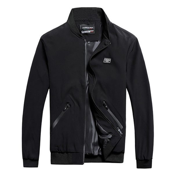 

feitong 2019 casual jacket men autumn winter stand collar large size baseball slim coat windbreaker masculina black jacket, Black;brown