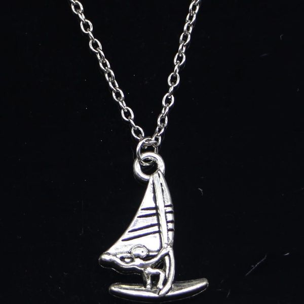 

20pcs new fashion necklace 26x16mm windsurfer windsurfing sailing silver pendants short long women men colar gift jewelry choker