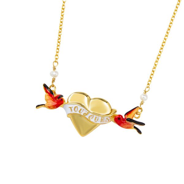 

french with the same enamel glaze red bird love necklace european and american simple clavicle chain women, Golden;silver
