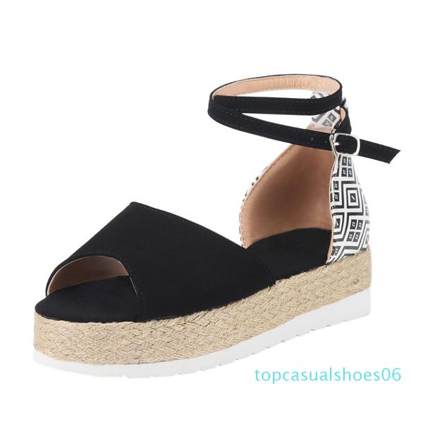 

flat sandals women 2020 comfortable platform ladies fashion casual sandals big size platform wedges roman shoes#35 t06, Black