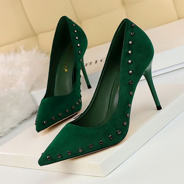 

new women pumps shoes shallow flock pointed toe classical slip-on rivet 9cm thin high heels lady club party female shoes, Black;white