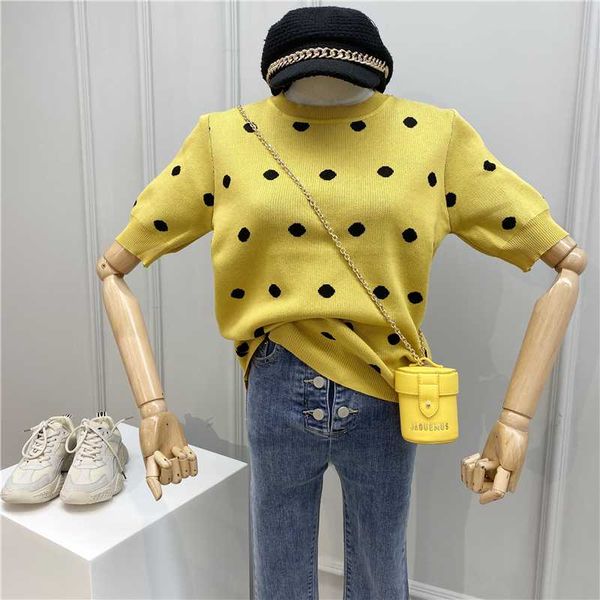 

sweet polka dot sweater woman 2020 spring summer short-sleeve pullover students knitted shirt bottom women slim sweaters, White;black