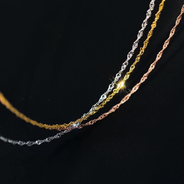 

fashion gold/silver/rose gold color plated water-wave chain 925 sterling silver necklaces for women jewelry making accessories
