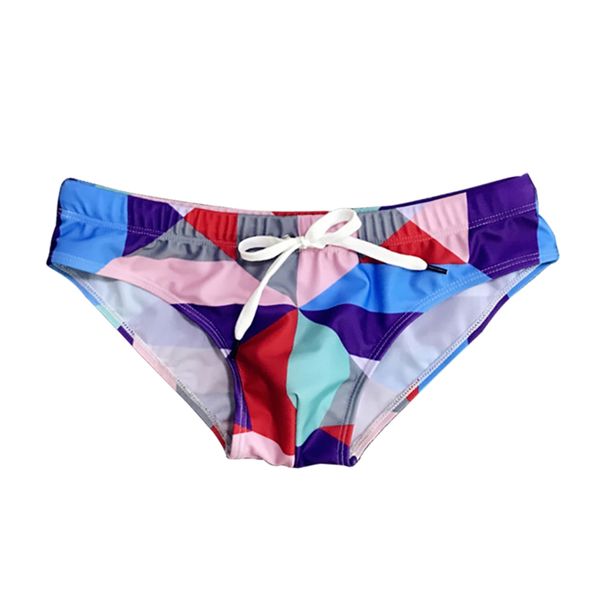 

men polyester swim briefs printed tight drawstring beach trunks swimwear